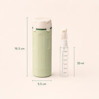 Medidas del Bottly Kit: 16.5 cm de alto, 5.5 cm de diámetro, mini-botes de 30 ml